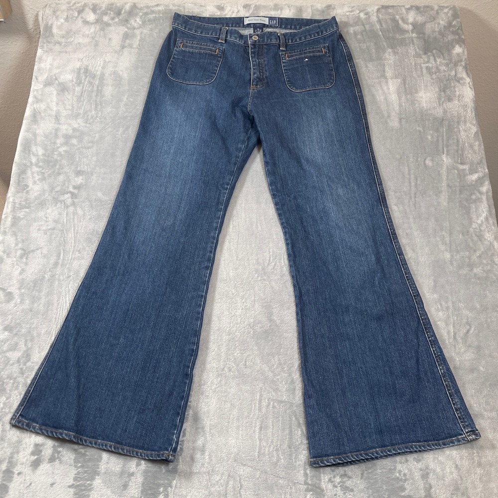 GAP Womens Jeans Size 14 Low Rise Flare Medium Wash Blue Front Patch Pocket